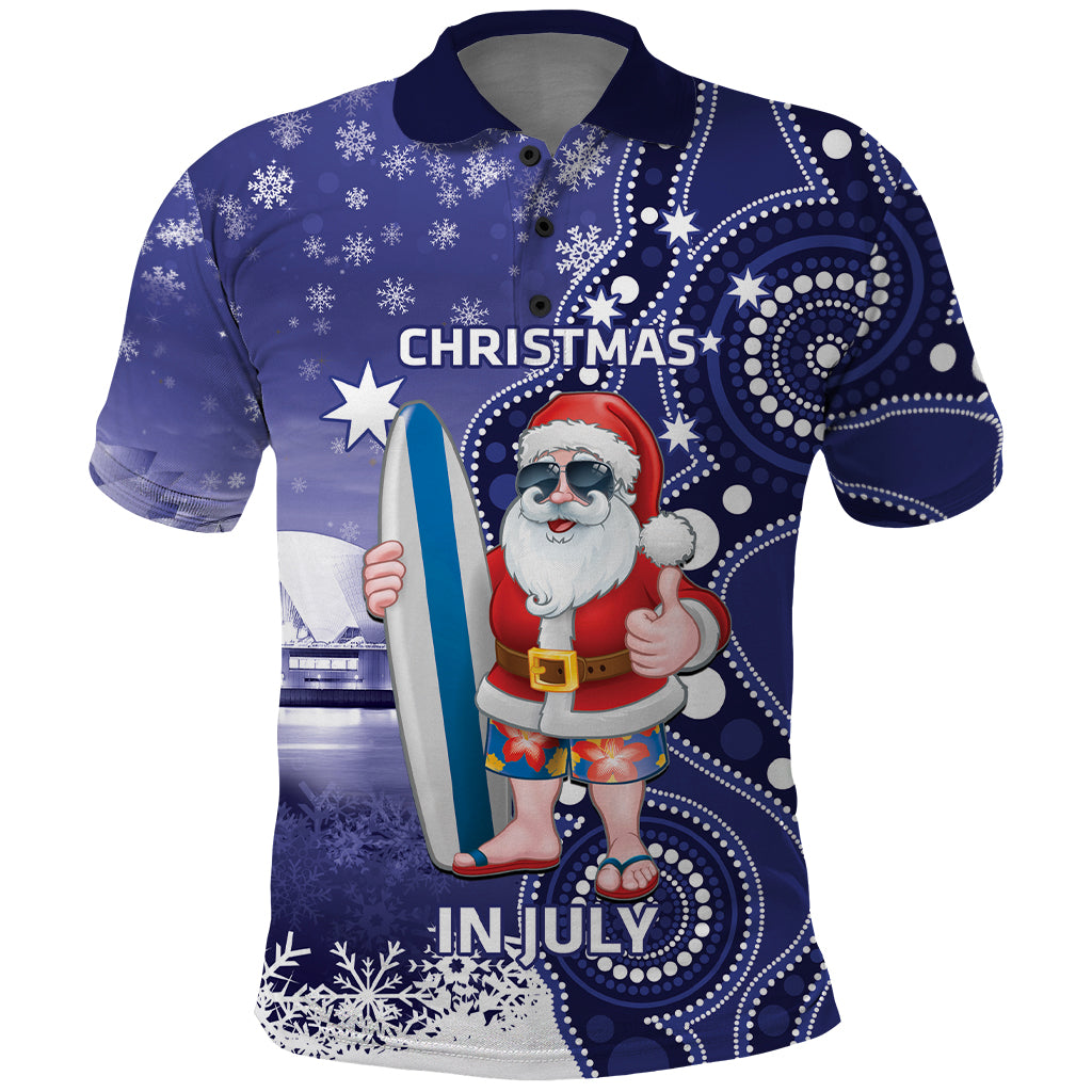 Christmas In July Australia Polo Shirt Santa Surfboard Sydney Opera House - Blue