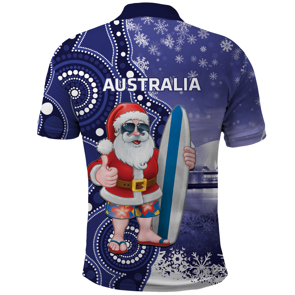 Christmas In July Australia Polo Shirt Santa Surfboard Sydney Opera House - Blue