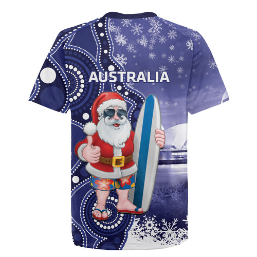 Christmas In July Australia Rugby Jersey Santa Surfboard Sydney Opera House - Blue