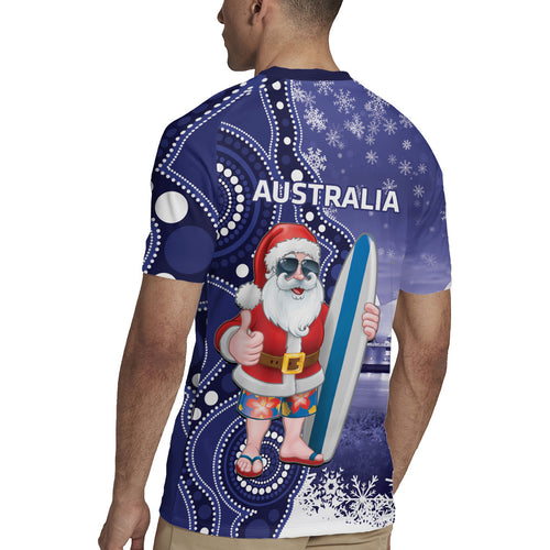 Christmas In July Australia Rugby Jersey Santa Surfboard Sydney Opera House - Blue