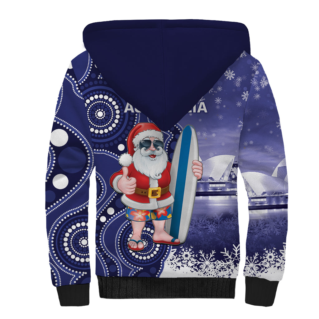 Christmas In July Australia Sherpa Hoodie Santa Surfboard Sydney Opera House - Blue