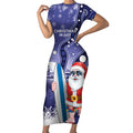 Christmas In July Australia Short Sleeve Bodycon Dress Santa Surfboard Sydney Opera House - Blue