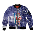 Christmas In July Australia Sleeve Zip Bomber Jacket Santa Surfboard Sydney Opera House - Blue