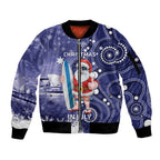 Christmas In July Australia Sleeve Zip Bomber Jacket Santa Surfboard Sydney Opera House - Blue
