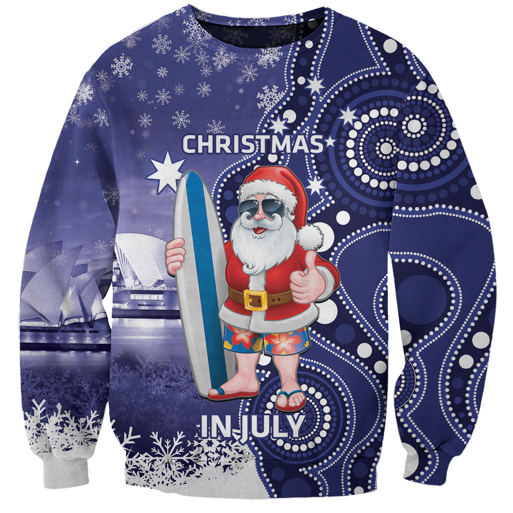 Christmas In July Australia Sweatshirt Santa Surfboard Sydney Opera House - Blue