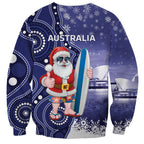 Christmas In July Australia Sweatshirt Santa Surfboard Sydney Opera House - Blue