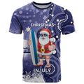 Christmas In July Australia T Shirt Santa Surfboard Sydney Opera House - Blue