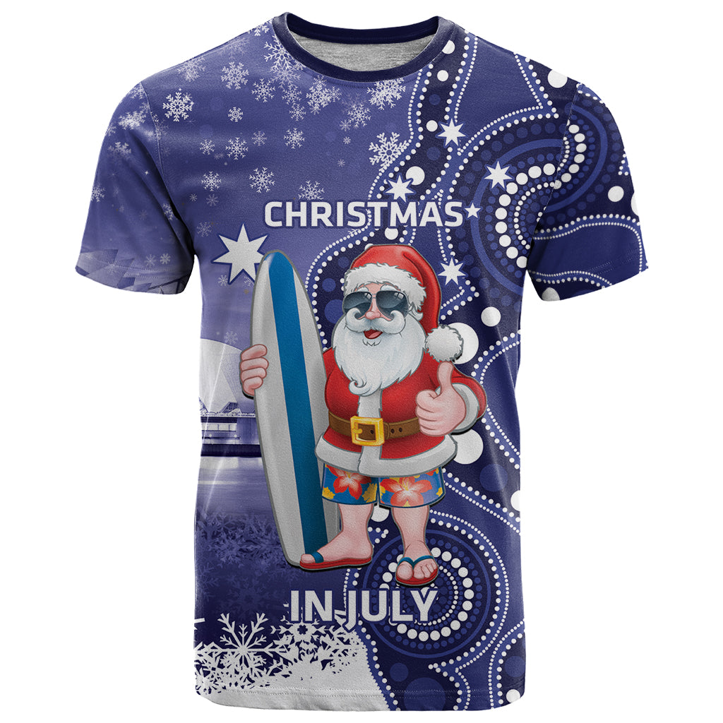 Christmas In July Australia T Shirt Santa Surfboard Sydney Opera House - Blue