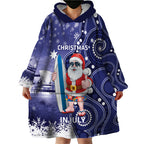 Christmas In July Australia Wearable Blanket Hoodie Santa Surfboard Sydney Opera House - Blue