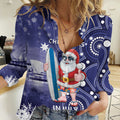 Christmas In July Australia Women Casual Shirt Santa Surfboard Sydney Opera House - Blue