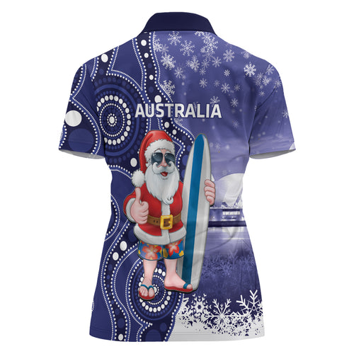 Christmas In July Australia Women Polo Shirt Santa Surfboard Sydney Opera House - Blue