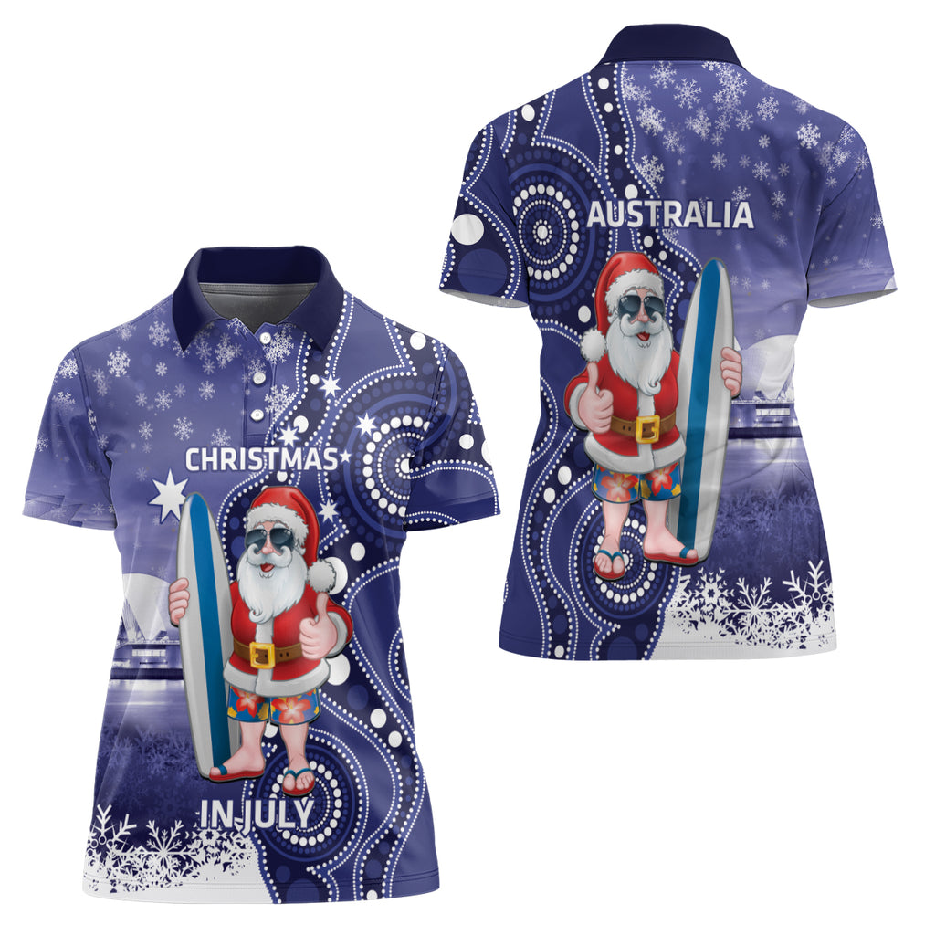 Christmas In July Australia Women Polo Shirt Santa Surfboard Sydney Opera House - Blue