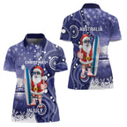 Christmas In July Australia Women Polo Shirt Santa Surfboard Sydney Opera House - Blue