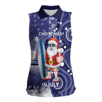 Christmas In July Australia Women Sleeveless Polo Shirt Santa Surfboard Sydney Opera House - Blue