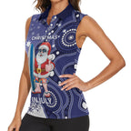 Christmas In July Australia Women Sleeveless Polo Shirt Santa Surfboard Sydney Opera House - Blue