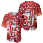 Christmas In July Australia Baseball Jersey Santa Surfboard Sydney Opera House - Red