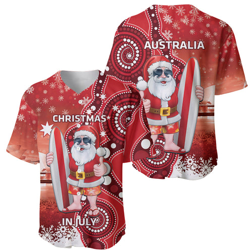 Christmas In July Australia Baseball Jersey Santa Surfboard Sydney Opera House - Red