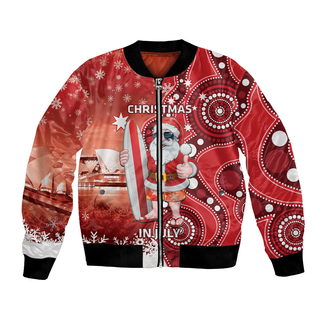Christmas In July Australia Bomber Jacket Santa Surfboard Sydney Opera House - Red
