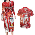 Christmas In July Australia Couples Matching Long Sleeve Bodycon Dress and Hawaiian Shirt Santa Surfboard Sydney Opera House - Red