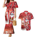 Christmas In July Australia Couples Matching Mermaid Dress and Hawaiian Shirt Santa Surfboard Sydney Opera House - Red
