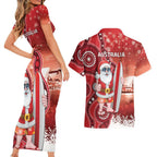 Christmas In July Australia Couples Matching Short Sleeve Bodycon Dress and Hawaiian Shirt Santa Surfboard Sydney Opera House - Red