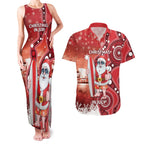 Christmas In July Australia Couples Matching Tank Maxi Dress and Hawaiian Shirt Santa Surfboard Sydney Opera House - Red