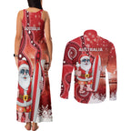 Christmas In July Australia Couples Matching Tank Maxi Dress and Long Sleeve Button Shirt Santa Surfboard Sydney Opera House - Red
