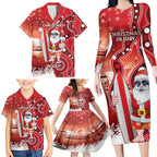 Christmas In July Australia Family Matching Long Sleeve Bodycon Dress and Hawaiian Shirt Santa Surfboard Sydney Opera House - Red