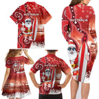 Christmas In July Australia Family Matching Long Sleeve Bodycon Dress and Hawaiian Shirt Santa Surfboard Sydney Opera House - Red
