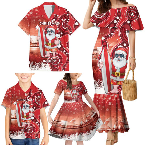 Christmas In July Australia Family Matching Mermaid Dress and Hawaiian Shirt Santa Surfboard Sydney Opera House - Red