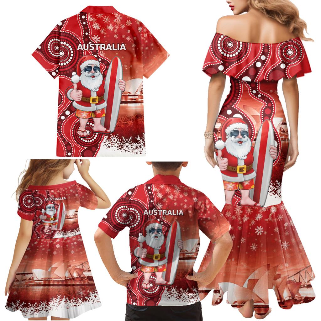 Christmas In July Australia Family Matching Mermaid Dress and Hawaiian Shirt Santa Surfboard Sydney Opera House - Red