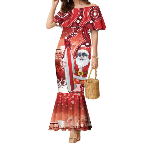 Christmas In July Australia Family Matching Mermaid Dress and Hawaiian Shirt Santa Surfboard Sydney Opera House - Red