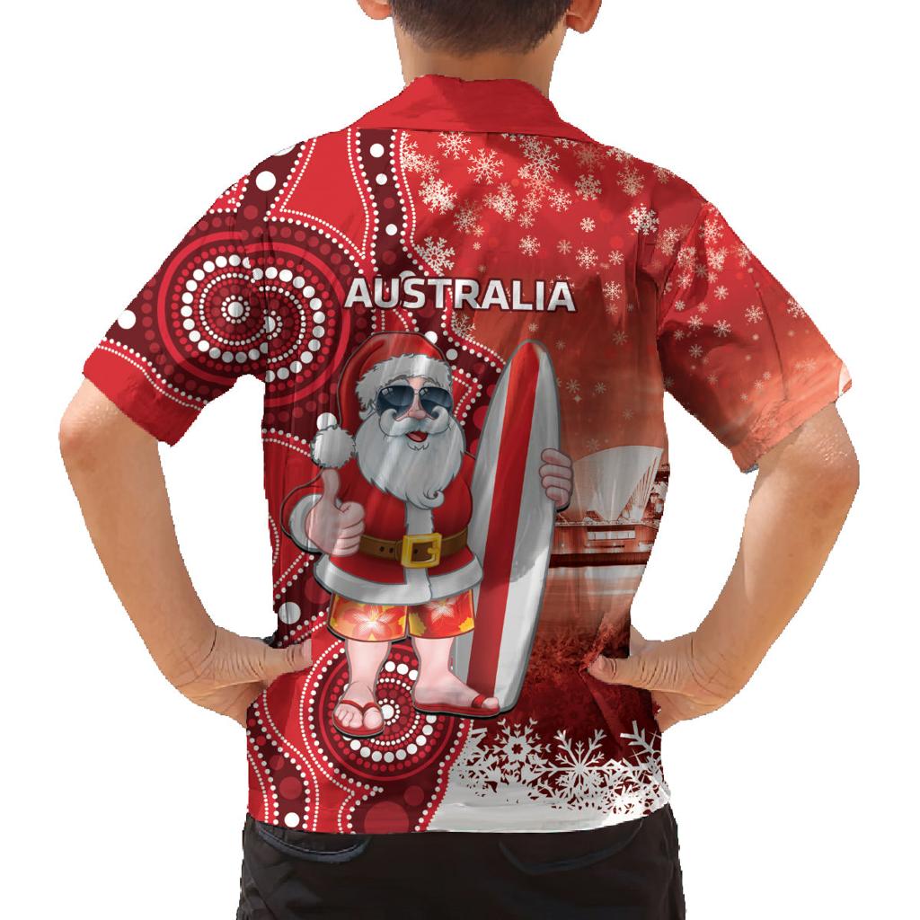 Christmas In July Australia Family Matching Off The Shoulder Long Sleeve Dress and Hawaiian Shirt Santa Surfboard Sydney Opera House - Red