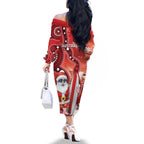 Christmas In July Australia Family Matching Off The Shoulder Long Sleeve Dress and Hawaiian Shirt Santa Surfboard Sydney Opera House - Red