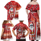 Christmas In July Australia Family Matching Off Shoulder Maxi Dress and Hawaiian Shirt Santa Surfboard Sydney Opera House - Red