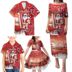 Christmas In July Australia Family Matching Puletasi and Hawaiian Shirt Santa Surfboard Sydney Opera House - Red