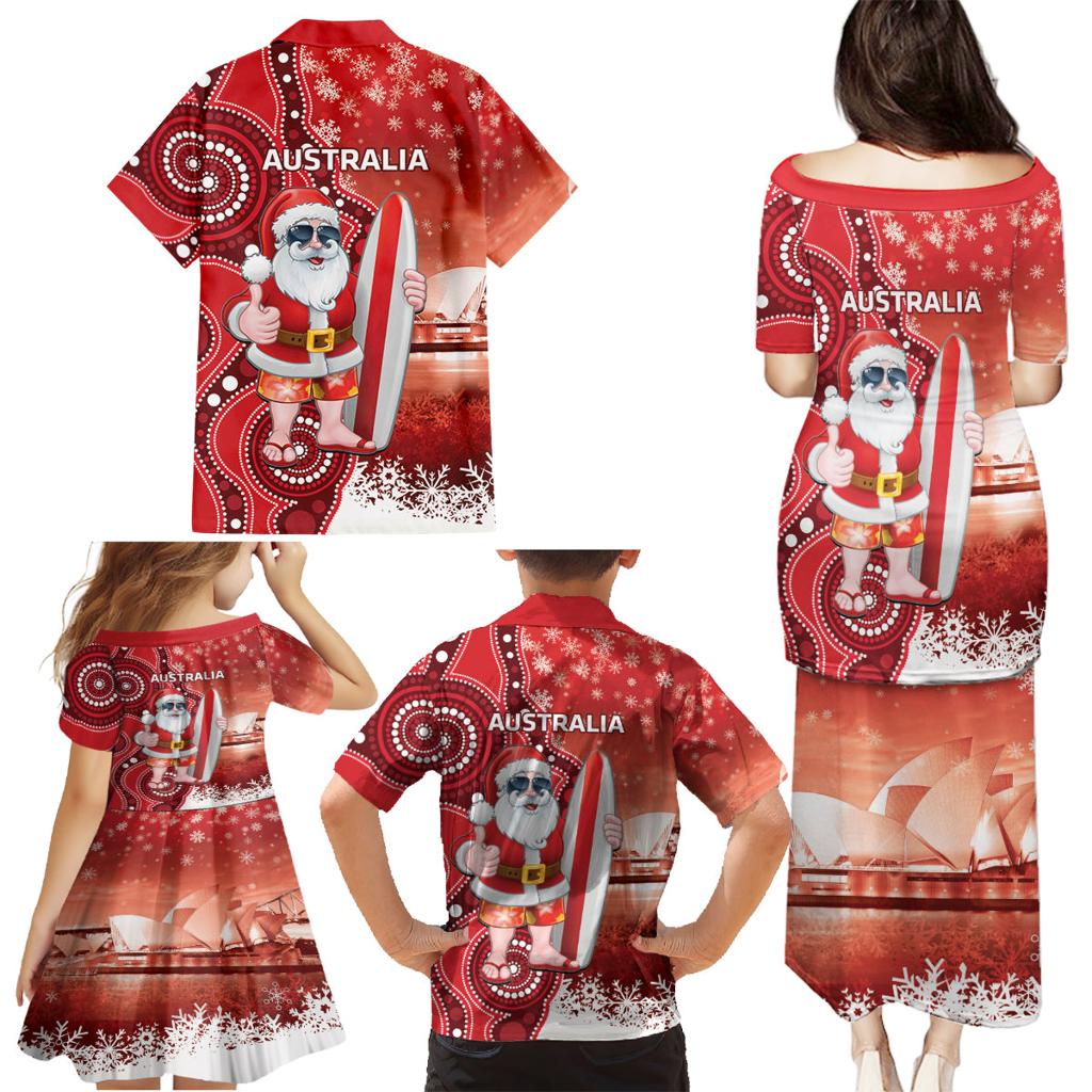Christmas In July Australia Family Matching Puletasi and Hawaiian Shirt Santa Surfboard Sydney Opera House - Red