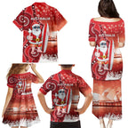 Christmas In July Australia Family Matching Puletasi and Hawaiian Shirt Santa Surfboard Sydney Opera House - Red