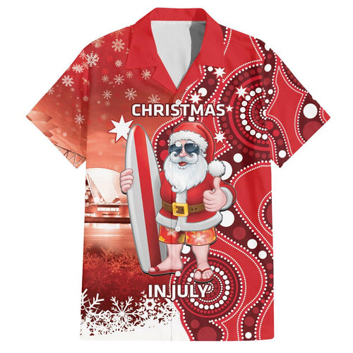 Christmas In July Australia Family Matching Puletasi and Hawaiian Shirt Santa Surfboard Sydney Opera House - Red