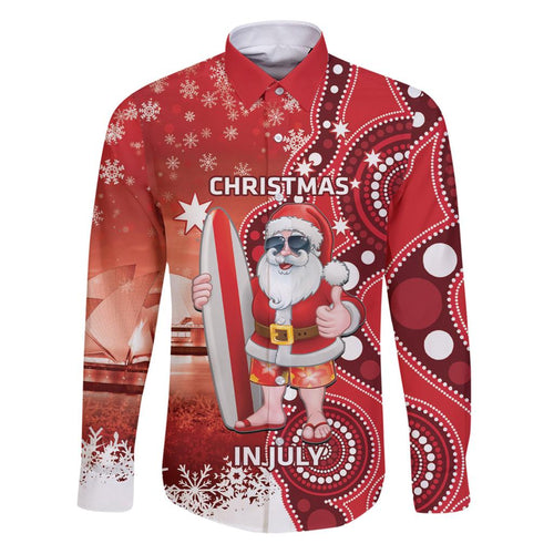 Christmas In July Australia Family Matching Puletasi and Hawaiian Shirt Santa Surfboard Sydney Opera House - Red
