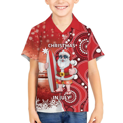 Christmas In July Australia Family Matching Puletasi and Hawaiian Shirt Santa Surfboard Sydney Opera House - Red