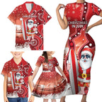Christmas In July Australia Family Matching Short Sleeve Bodycon Dress and Hawaiian Shirt Santa Surfboard Sydney Opera House - Red
