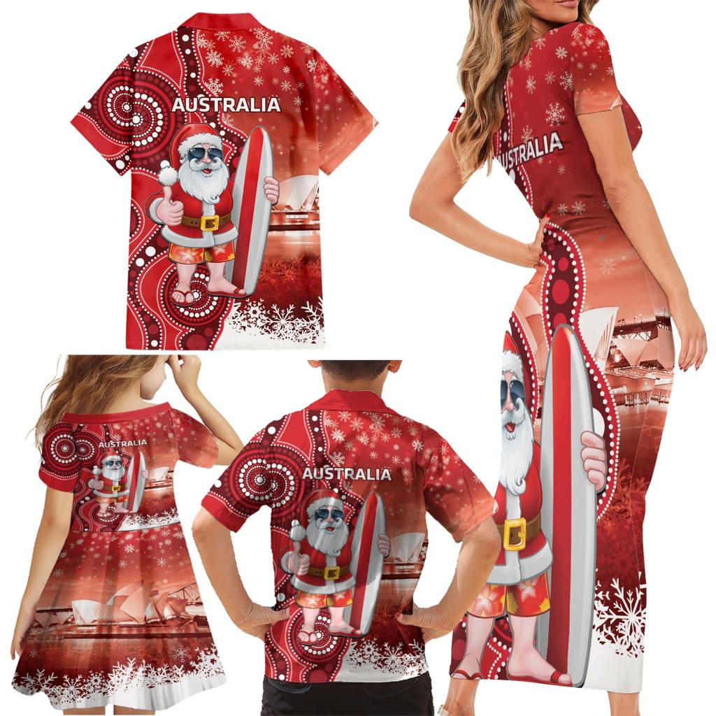 Christmas In July Australia Family Matching Short Sleeve Bodycon Dress and Hawaiian Shirt Santa Surfboard Sydney Opera House - Red