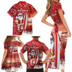 Christmas In July Australia Family Matching Short Sleeve Bodycon Dress and Hawaiian Shirt Santa Surfboard Sydney Opera House - Red