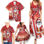 Christmas In July Australia Family Matching Summer Maxi Dress and Hawaiian Shirt Santa Surfboard Sydney Opera House - Red