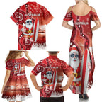 Christmas In July Australia Family Matching Summer Maxi Dress and Hawaiian Shirt Santa Surfboard Sydney Opera House - Red