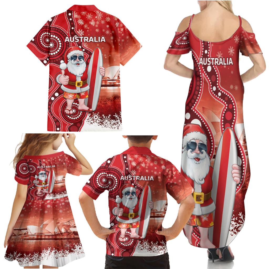Christmas In July Australia Family Matching Summer Maxi Dress and Hawaiian Shirt Santa Surfboard Sydney Opera House - Red