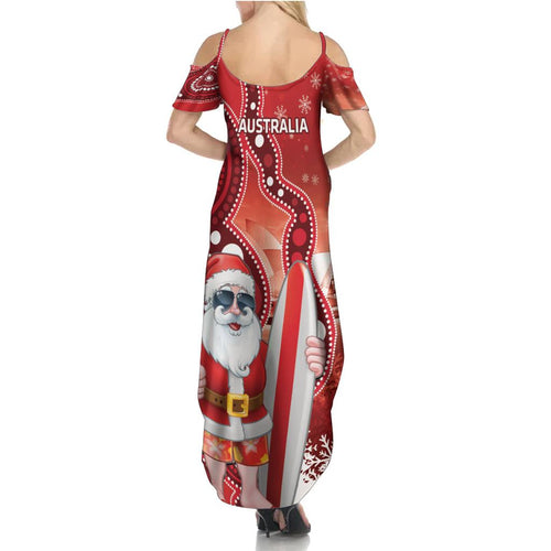 Christmas In July Australia Family Matching Summer Maxi Dress and Hawaiian Shirt Santa Surfboard Sydney Opera House - Red
