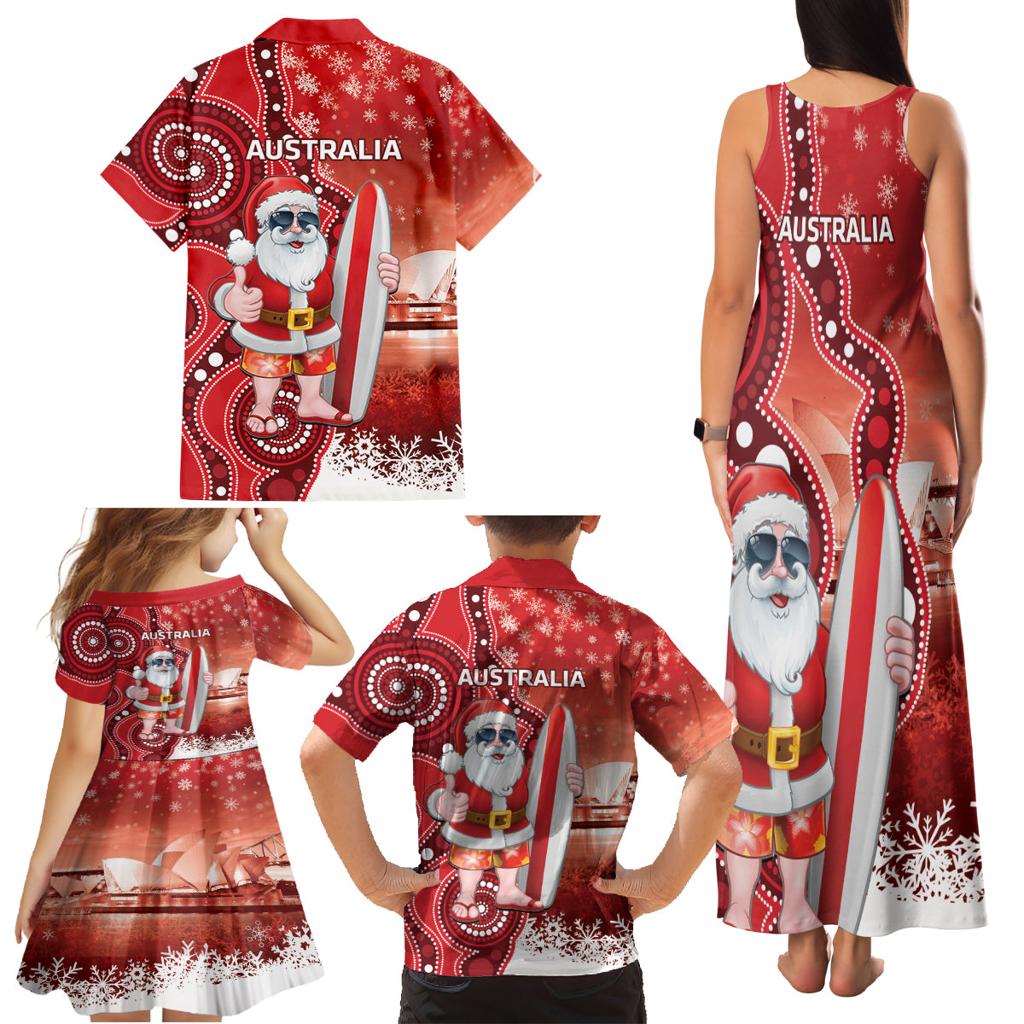 Christmas In July Australia Family Matching Tank Maxi Dress and Hawaiian Shirt Santa Surfboard Sydney Opera House - Red