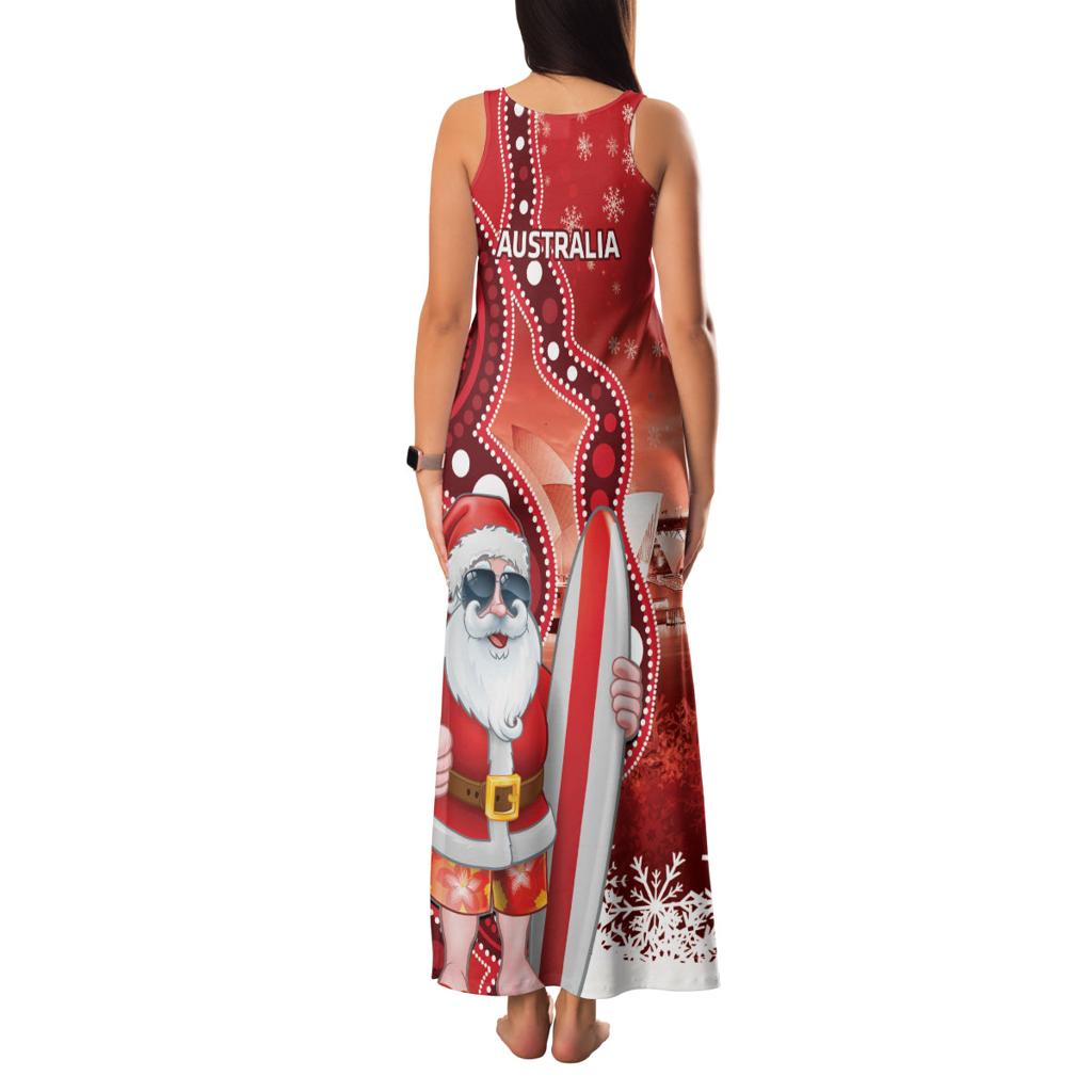 Christmas In July Australia Family Matching Tank Maxi Dress and Hawaiian Shirt Santa Surfboard Sydney Opera House - Red